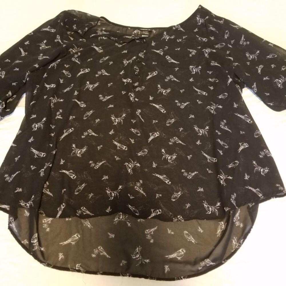 Sheer Patterned Blouse Half Button Up By Torrid - image 4